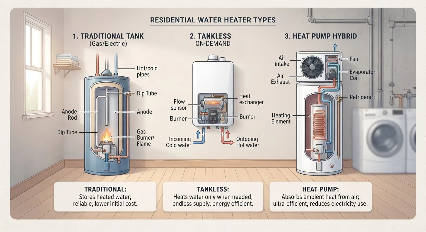 Water Heater Basics: Tank, Tankless, and Heat Pump Systems